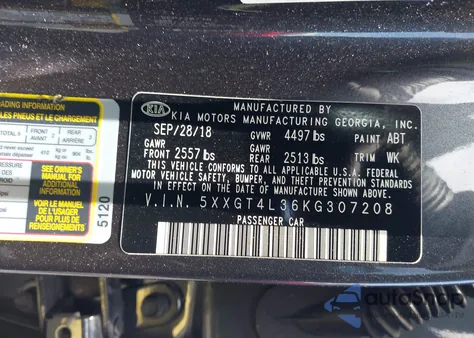 2019 Kia Optima Lx from USA, damaged, VIN 5XXGT4L36KG307208